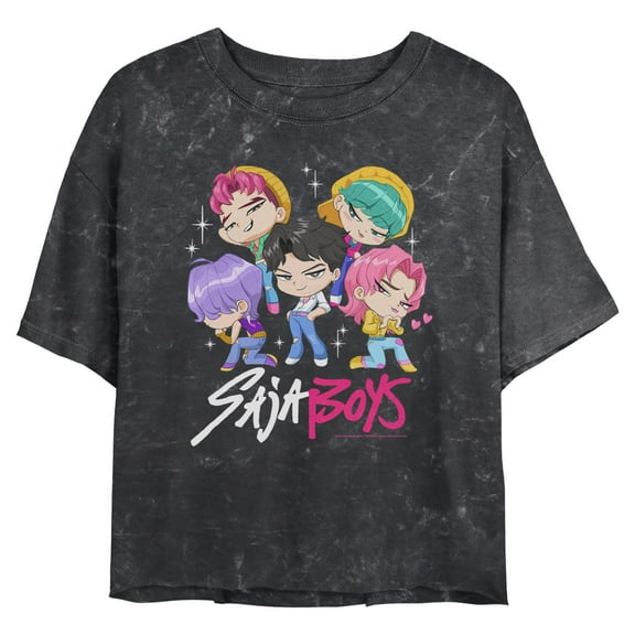 Juniors KPop Demon Hunters Cute Saja Boys Chibi Group Cropped T-Shirt