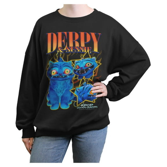 Juniors KPop Demon Hunters Derpy and Sussie Friends Logo Sweatshirt
