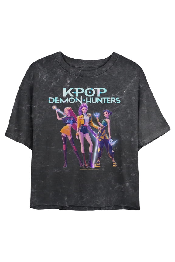 Juniors KPop Demon Hunters Girls Group Shot Logo Cropped T-Shirt