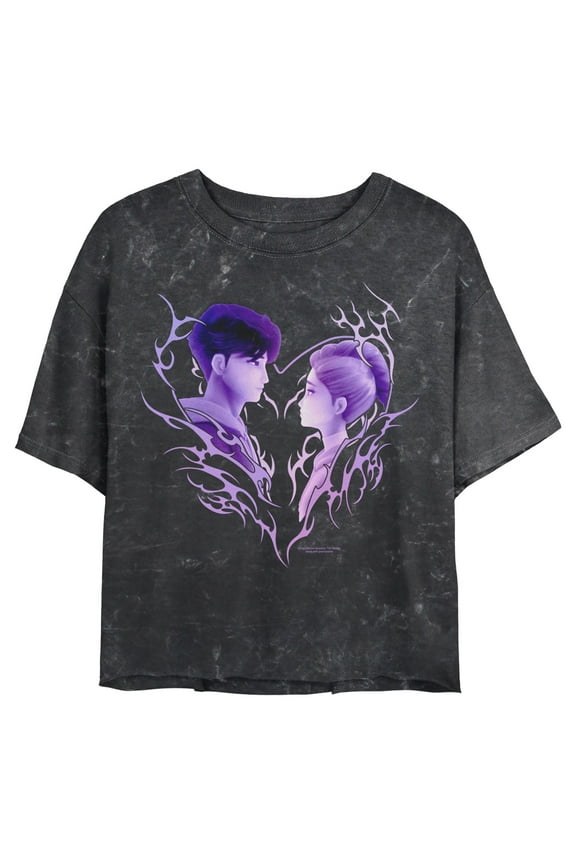 Juniors KPop Demon Hunters Jinu and Rumi Heart Strings Cropped T-Shirt