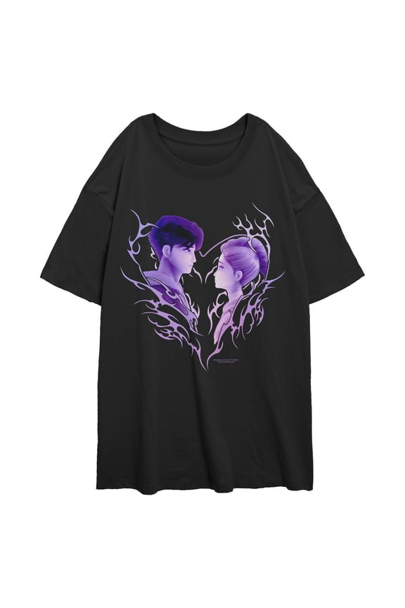Juniors KPop Demon Hunters Jinu and Rumi Purple Heart Strings T Shirt