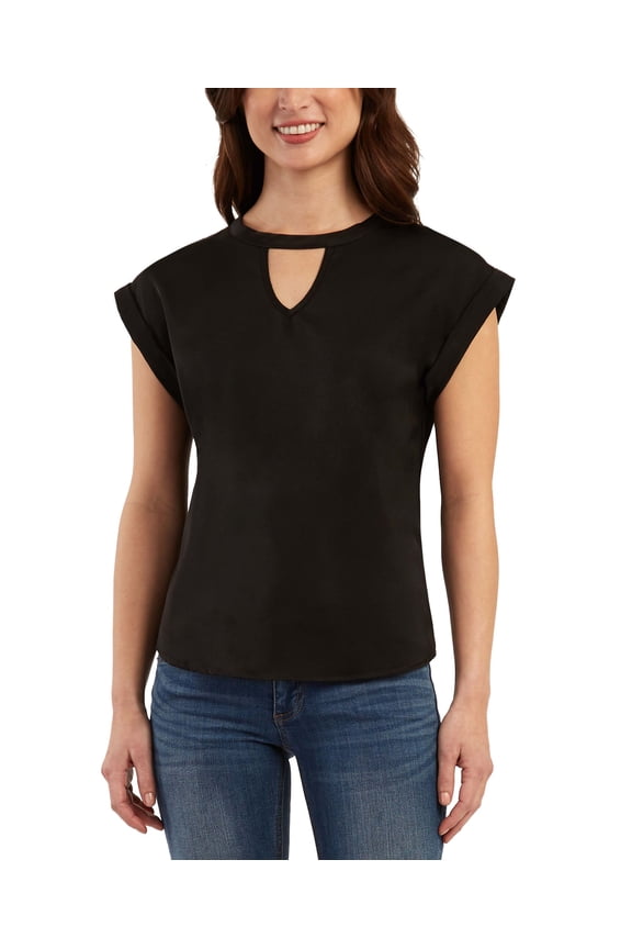 Juniors' Keyhole Satin Top Black XL