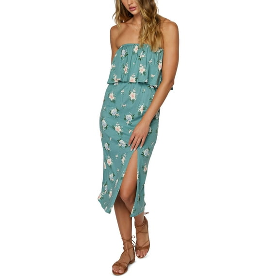 Juniors' Kole Floral Strapless Dress Teal XL