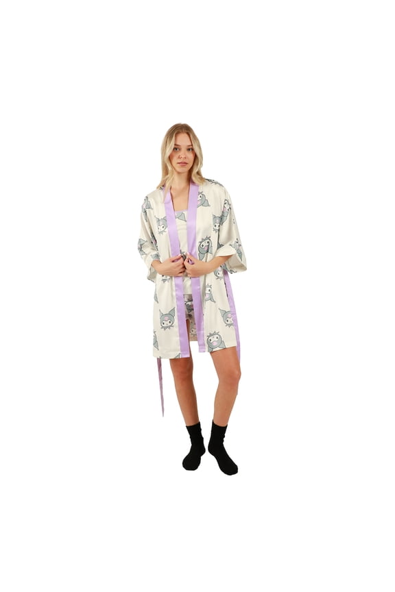 Juniors Kuromi Sleepwear Set: Robe, Cami, and Sleep Shorts- Large