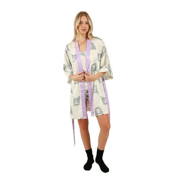 Juniors Kuromi Sleepwear Set: Robe, Cami, and Sleep Shorts- Medium