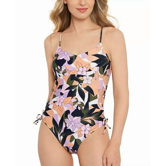Juniors' Lace-Up-Side One-Piece Swimsuit Flora-Flauge L