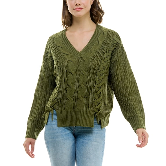 Juniors' Lace Up Sweater Cypress L