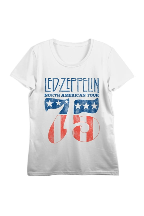 Led Zeppelin North American Tour 75, Logo on White Short Sleeve Adult Crop T-Shirt-XL