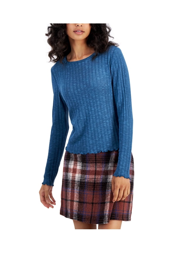 Juniors' Lettuce-Trim Long-Sleeve Top Real Teal XS