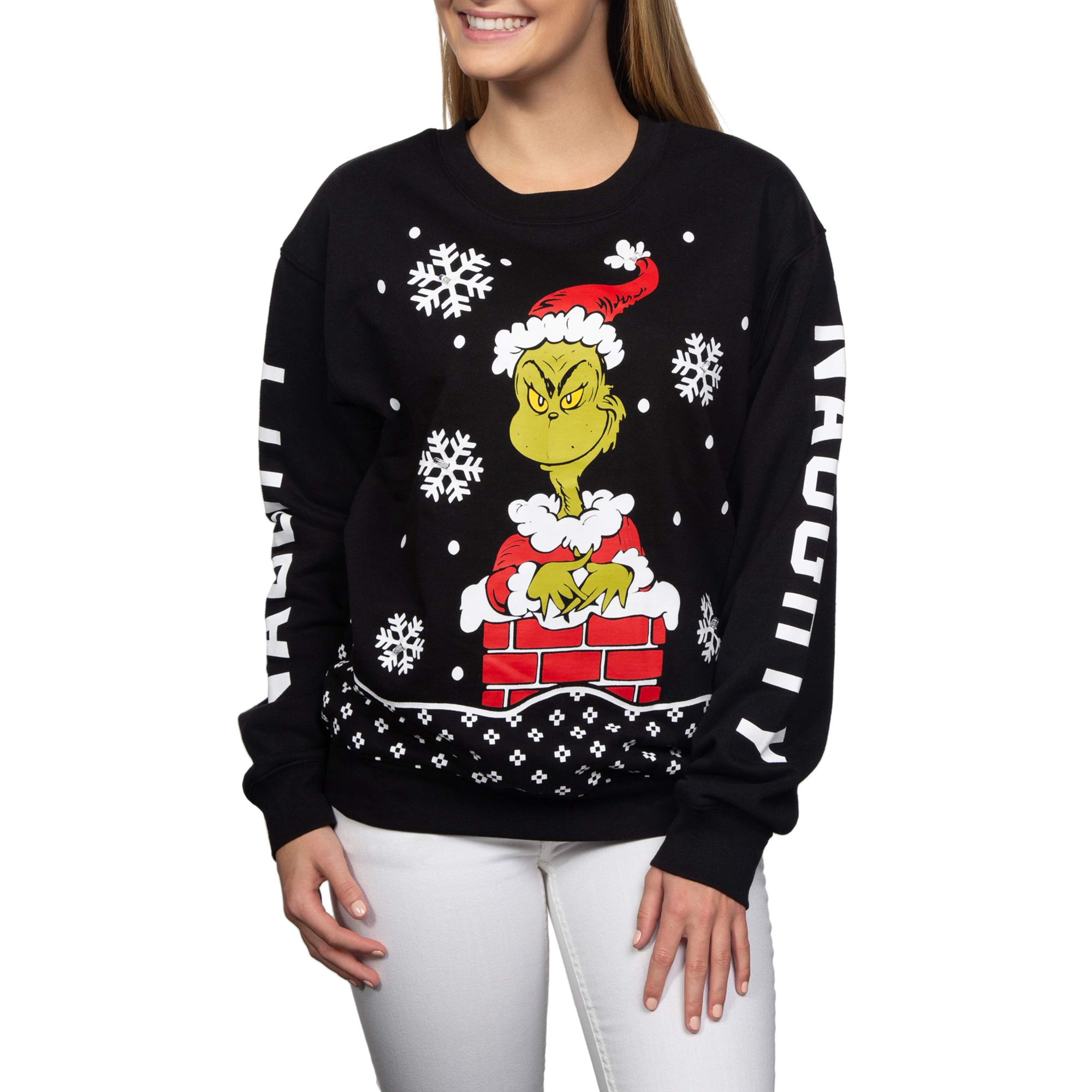 Juniors' Licensed Naughty Holiday Graphic Light Up Pullover Sweatshirt -  Walmart.com