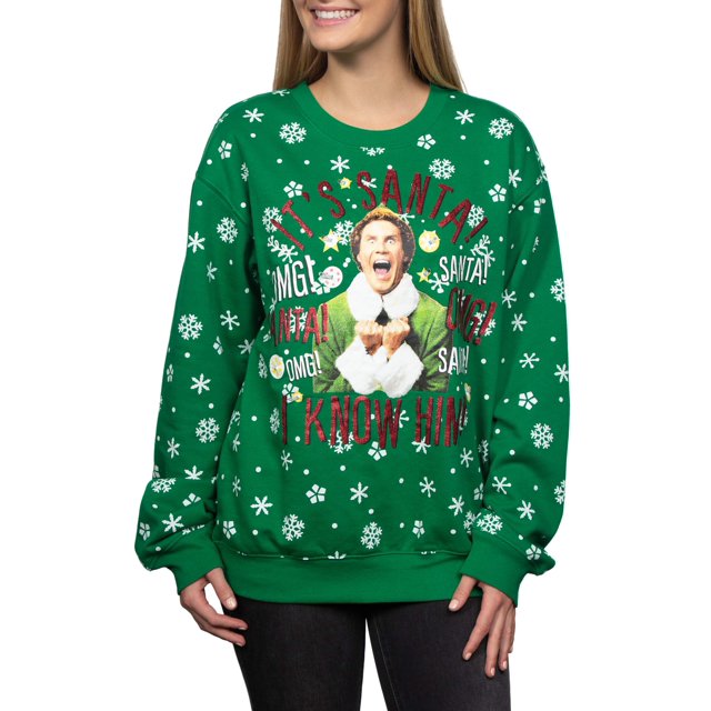 Juniors' Licensed Santa I Know Him Holiday Graphic Light Up Pullover