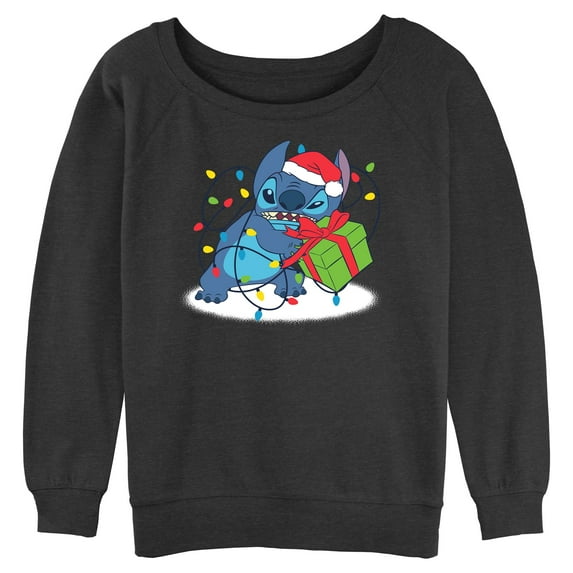 Juniors Lilo & Stitch Colorful Christmas Lights Wrap Sweatshirt