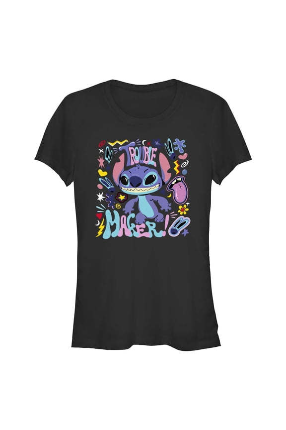 Juniors Lilo & Stitch Colorful Trouble Maker T Shirt