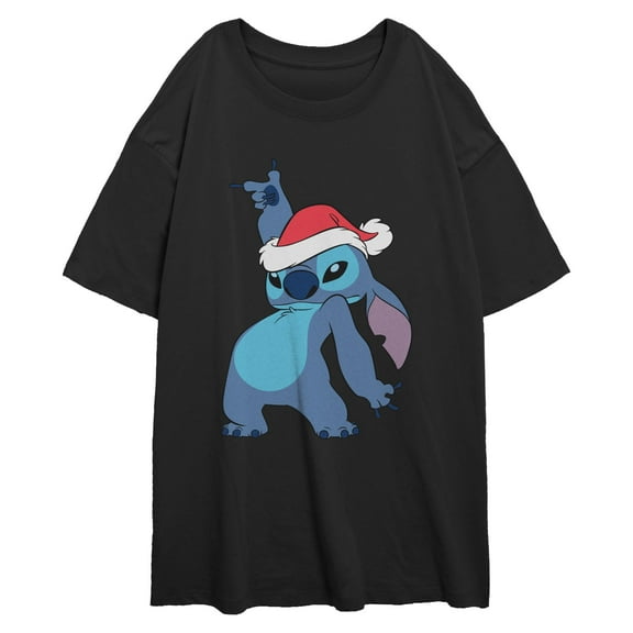 Juniors Lilo & Stitch Cool Dancing Christmas Hat Stitch T Shirt