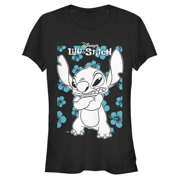 Juniors Lilo & Stitch Grumpy Blue Flowers T Shirt