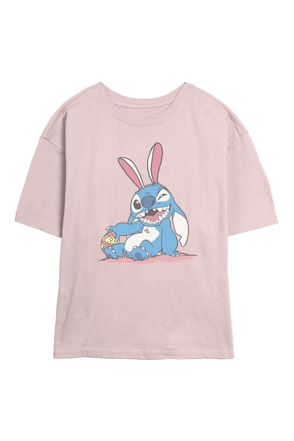 Juniors Lilo & Stitch Mischievous Easter Bunny T Shirt