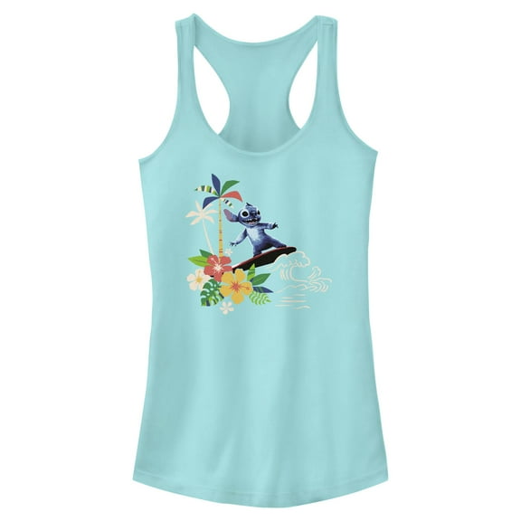 Juniors Lilo & Stitch Surfing And Flowers Racerback Tank