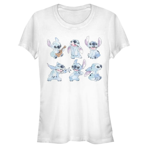 Juniors Lilo & Stitch Watercolor Poses of Stitch T Shirt