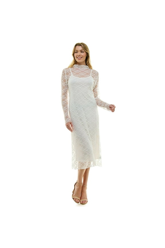 Juniors' Lily Rose Long Sleeve Lace Dress with Slip Color: Ivory Size: X SMALL