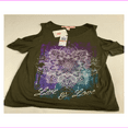 thumbnail image 1 of Juniors' Live Love Cold-Shoulder Graphic T-Shirt Green Olive S, 1 of 1