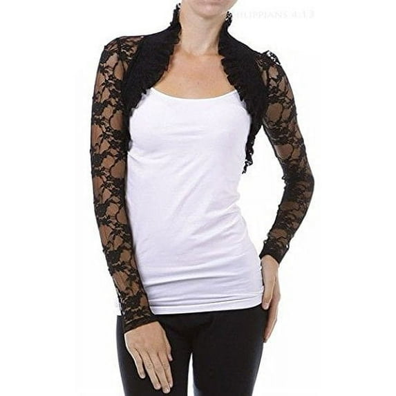 Juniors Long Sleeve Lace Smoked Shrug Bolero, Cropped Jacket Short Cardigan (Juniors'XXX Large, Black)