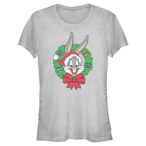 Juniors Looney Tunes Happy Bugs Christmas Wreath T Shirt