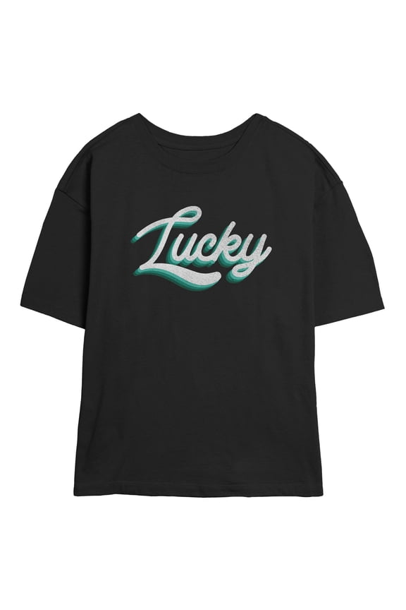 Juniors Lost Gods Cursive Lucky Quote T Shirt