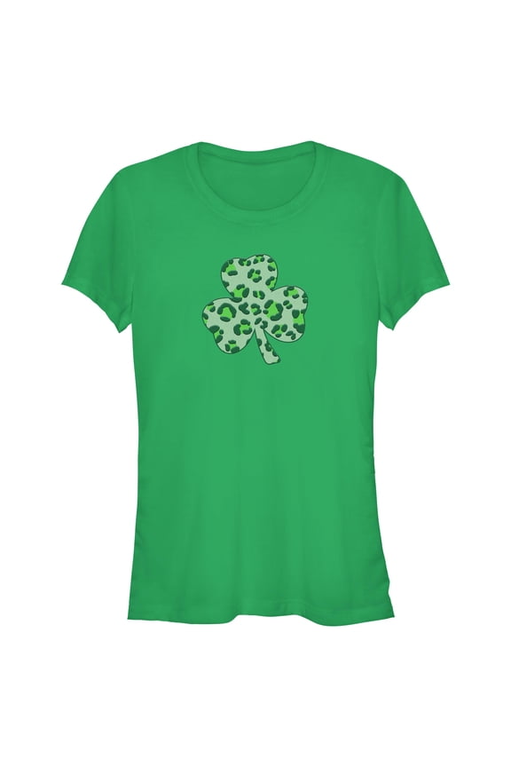 Juniors Lost Gods Cute Cheeta Print Shamrock T Shirt