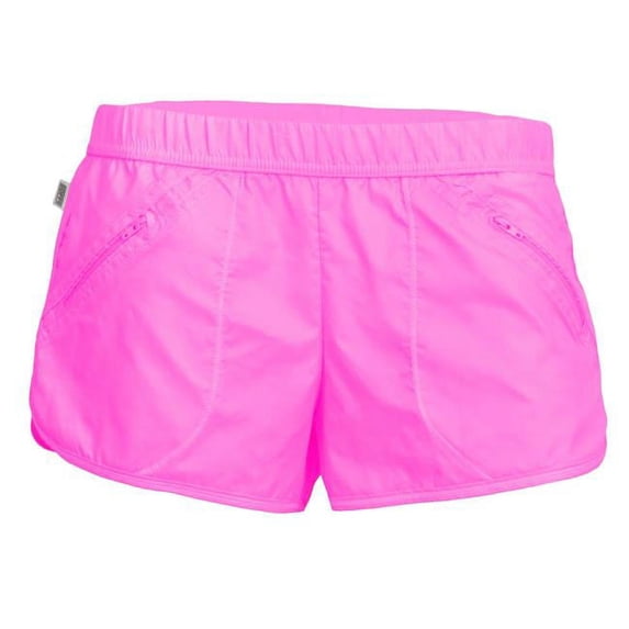Juniors Low Rise Slick Shorts, Neon Pink - Small