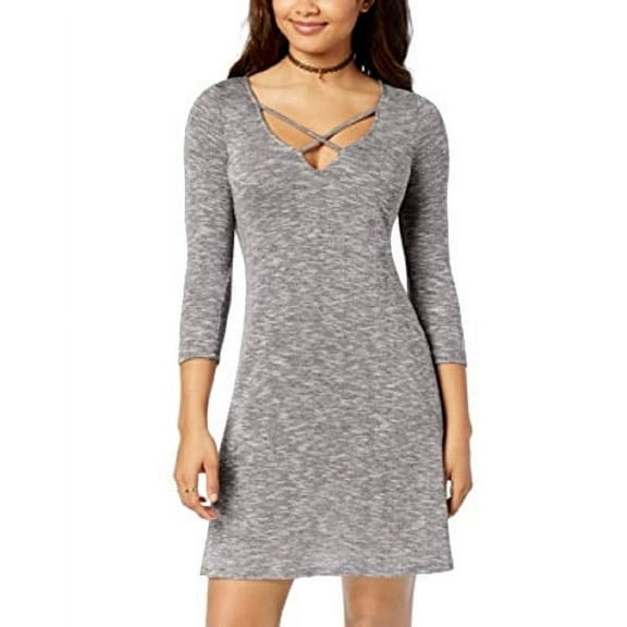Love, Fire Juniors' Marled Crisscross Dress Heather Grey XL