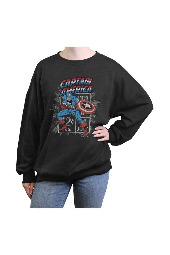 Juniors Marvel Captain Comic Stamp Sweatshirt