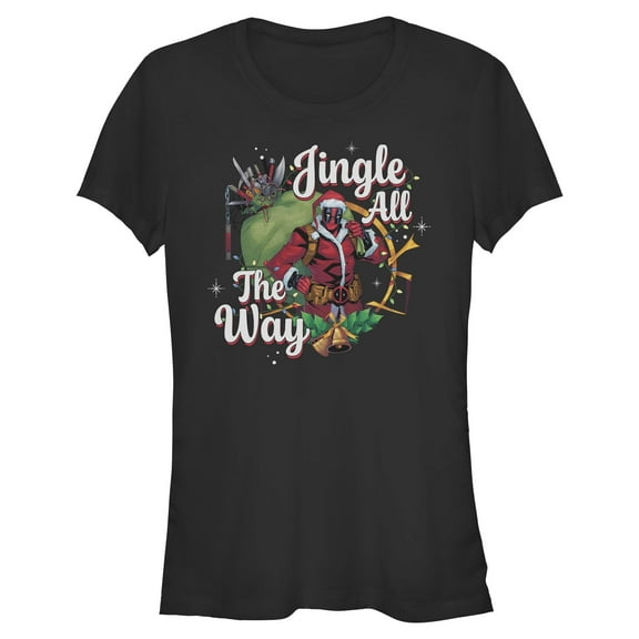 Juniors Marvel: Deadpool Jingle All The Way Portrait T Shirt