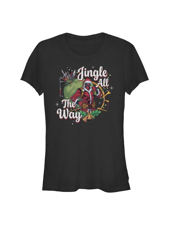 Juniors Marvel: Deadpool Jingle All The Way Portrait T Shirt