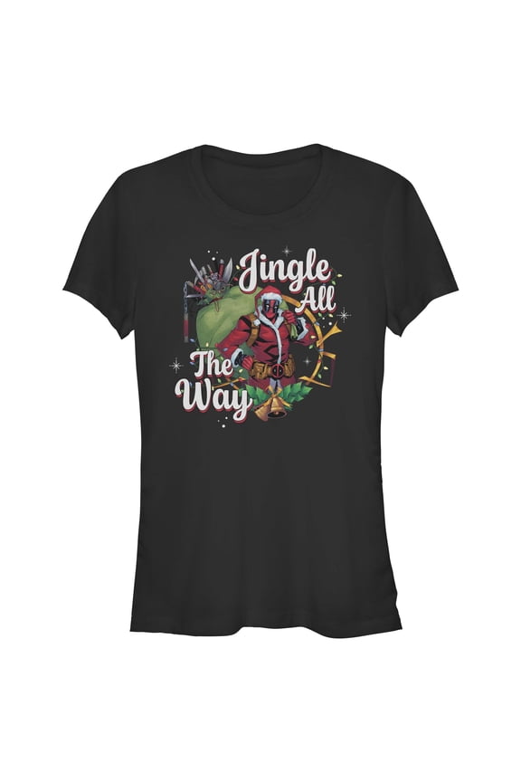 Juniors Marvel: Deadpool Jingle All The Way Portrait T Shirt