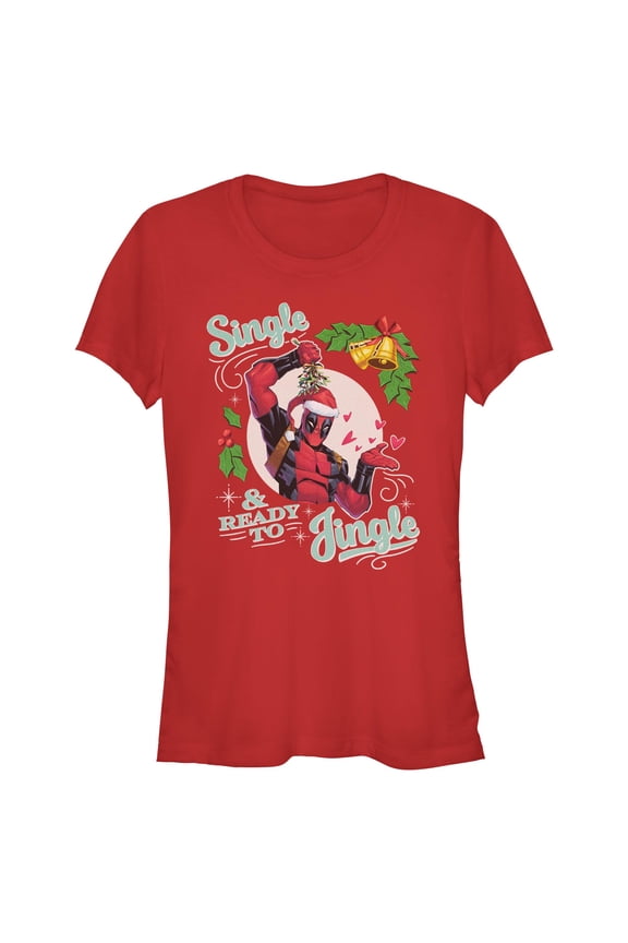 Juniors Marvel: Deadpool Single and Ready to Jingle T Shirt