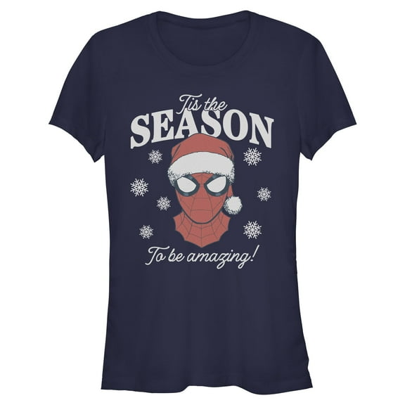Juniors Marvel Tis The Season Spidey Portrait T Shirt