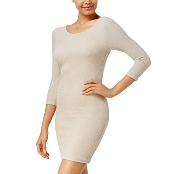 Juniors' Metallic Open-Back Bodycon Dress Cream 3