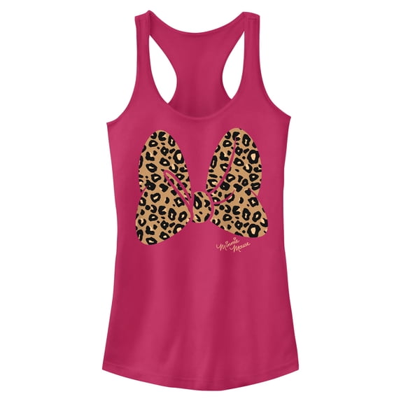 Juniors Mickey & Friends Cheetah Print Minnie Mouse Bow Racerback Tank