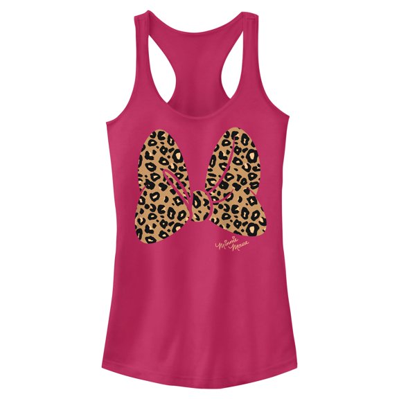 Juniors Mickey & Friends Cheetah Print Minnie Mouse Bow Racerback Tank