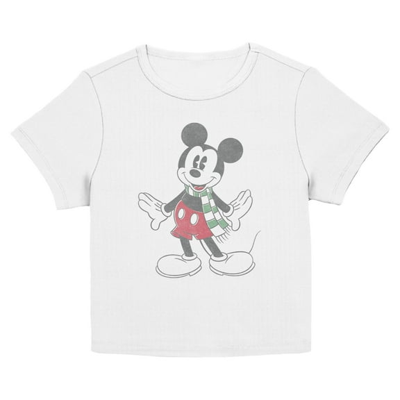 Juniors Mickey & Friends Christmas Classic Scarf Pose T Shirt