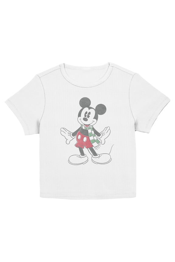Juniors Mickey & Friends Christmas Classic Scarf Pose T Shirt