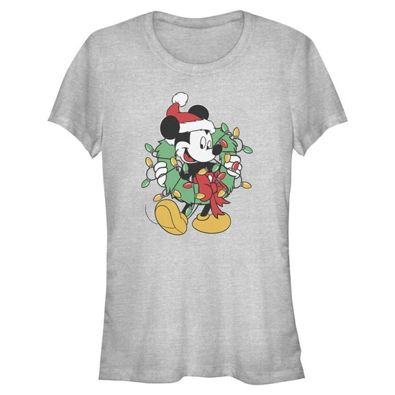Juniors Mickey & Friends Christmas Wreath Mickey T Shirt