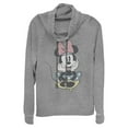thumbnail image 1 of Juniors Mickey & Friends Distressed Minnie Mouse Sitting Cowl Neck Sweatshirt, 1 of 4