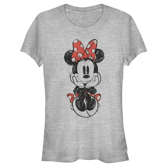 Juniors Mickey Friends Sitting Minnie Sketch T-Shirt X-Large Athletic Heather