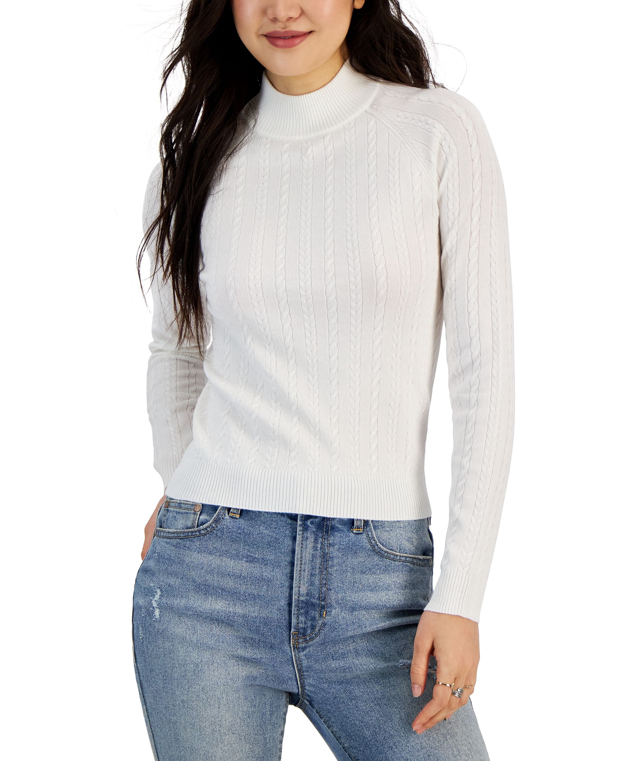 Juniors' Mini-Cable-Knit Mock Neck Sweater Spiritual Vanilla S