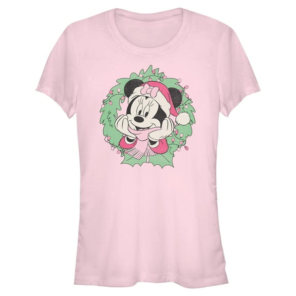 Juniors Minnie Mouse Adorable Christmas Wreath Pose T Shirt