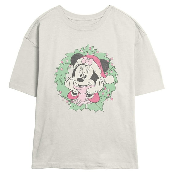Juniors Minnie Mouse Adorable Christmas Wreath Pose T Shirt