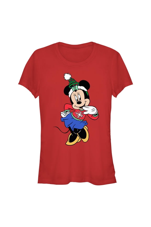 Juniors Minnie Mouse Christmas Outfit Pose T Shirt
