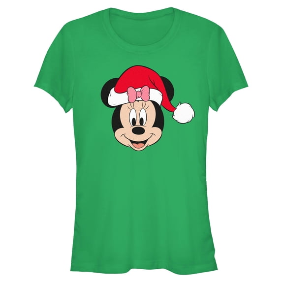 Juniors Minnie Mouse Christmas Santa Hat Portrait T Shirt