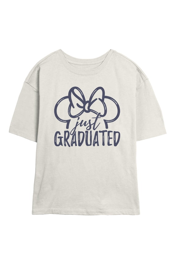 Juniors Minnie Mouse Just Graduated Bow Logo T Shirt